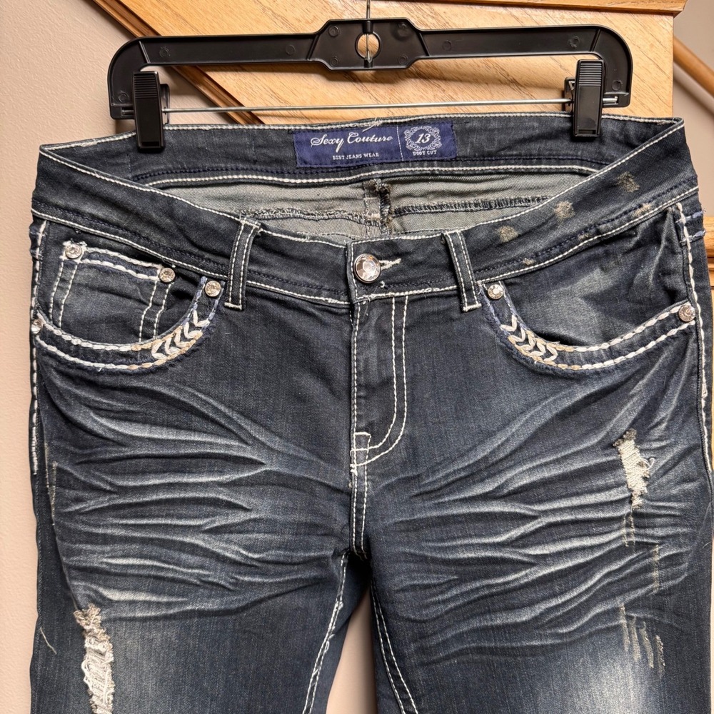 Sexy Couture Women's Boot Cut Jeans Dark Wash Rhinestone Embellished Size 13 Y2K - Picture 4 of 11